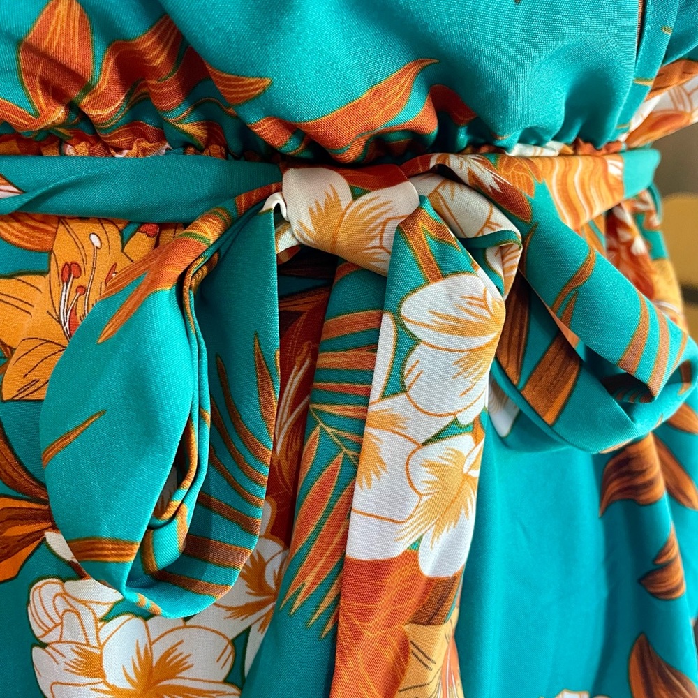 Tropical Floral Jumpsuit in Teal and Orange NWOT - Picture 3 of 8